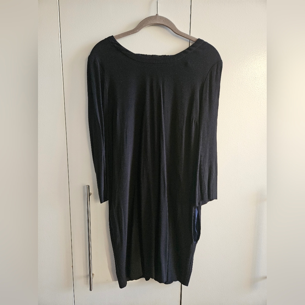 Sandro Size 2 (US size 6) black elegant dress w/ 3/4 sleeves + blue silk pockets